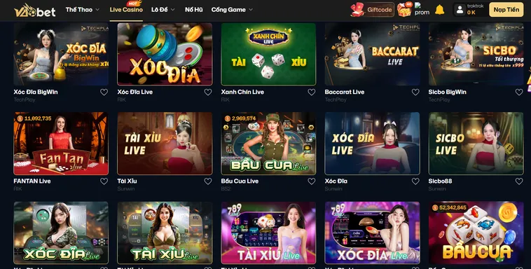 Kho Game Cá Cược Đẳng Cấp Tại Hệ Thống Live Casino VaoBet Hàng Đầu