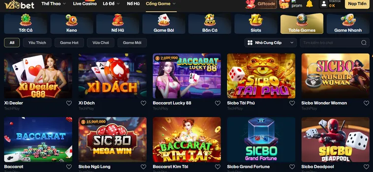 Danh Mục Table Game VaoBet Đẳng Cấp Sòng Bài Thượng Lưu Hàng Đầu Việt Nam
